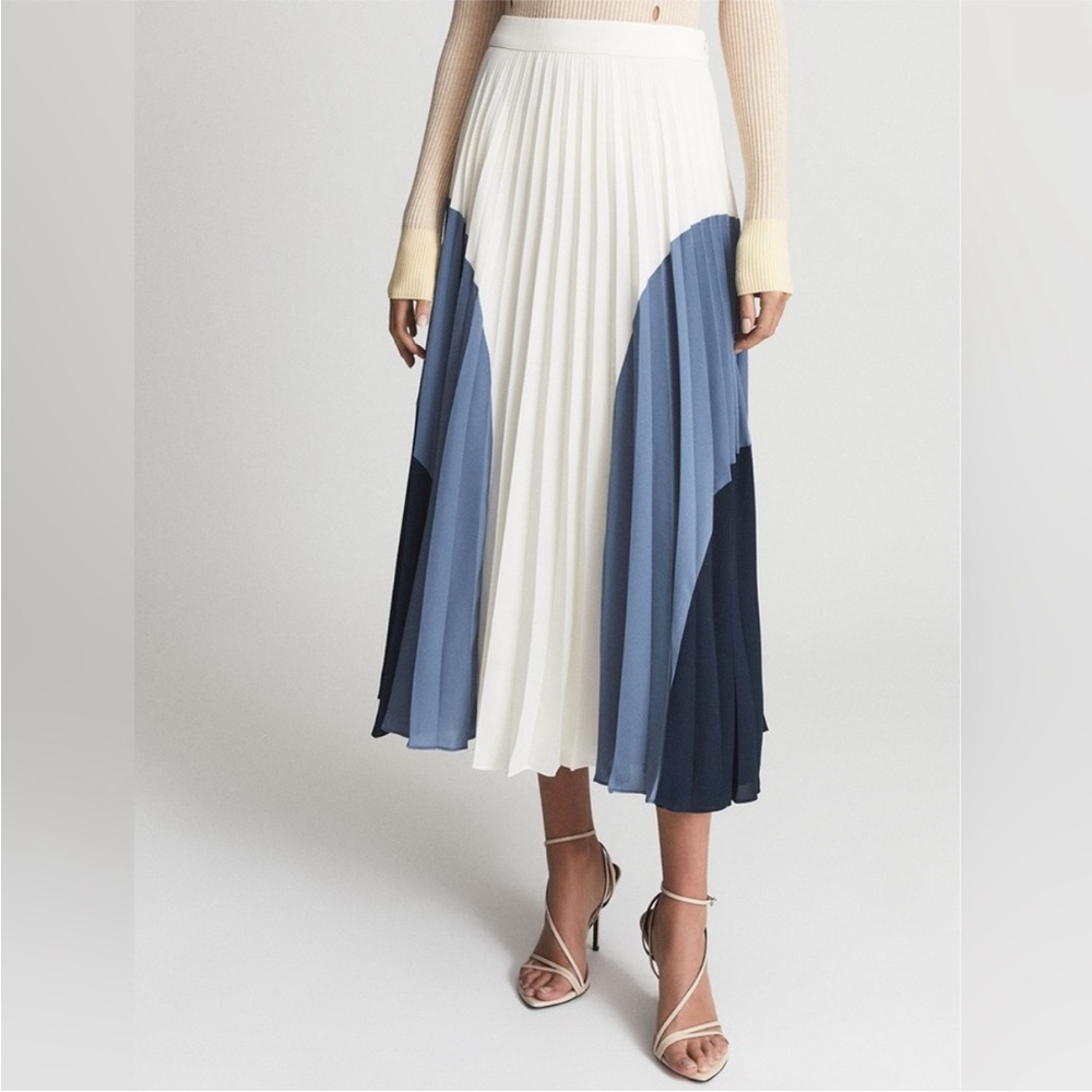 Reiss Navy and Cream Colorblock Midi Skirt